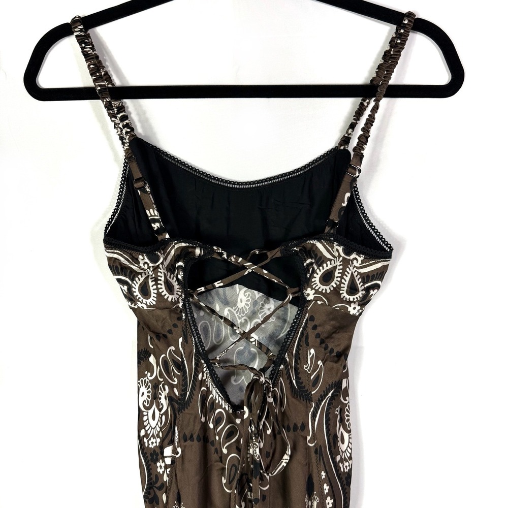 Sandro Bandana Print Dress Brown Paisley Lace Up Back Maxi Sz 42 Fr / 10 US - Picture 11 of 14